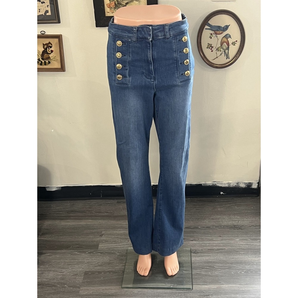 Reiss Denim Blue Sailor Button Front High Rise Flare Leg Jeans Size 28R
